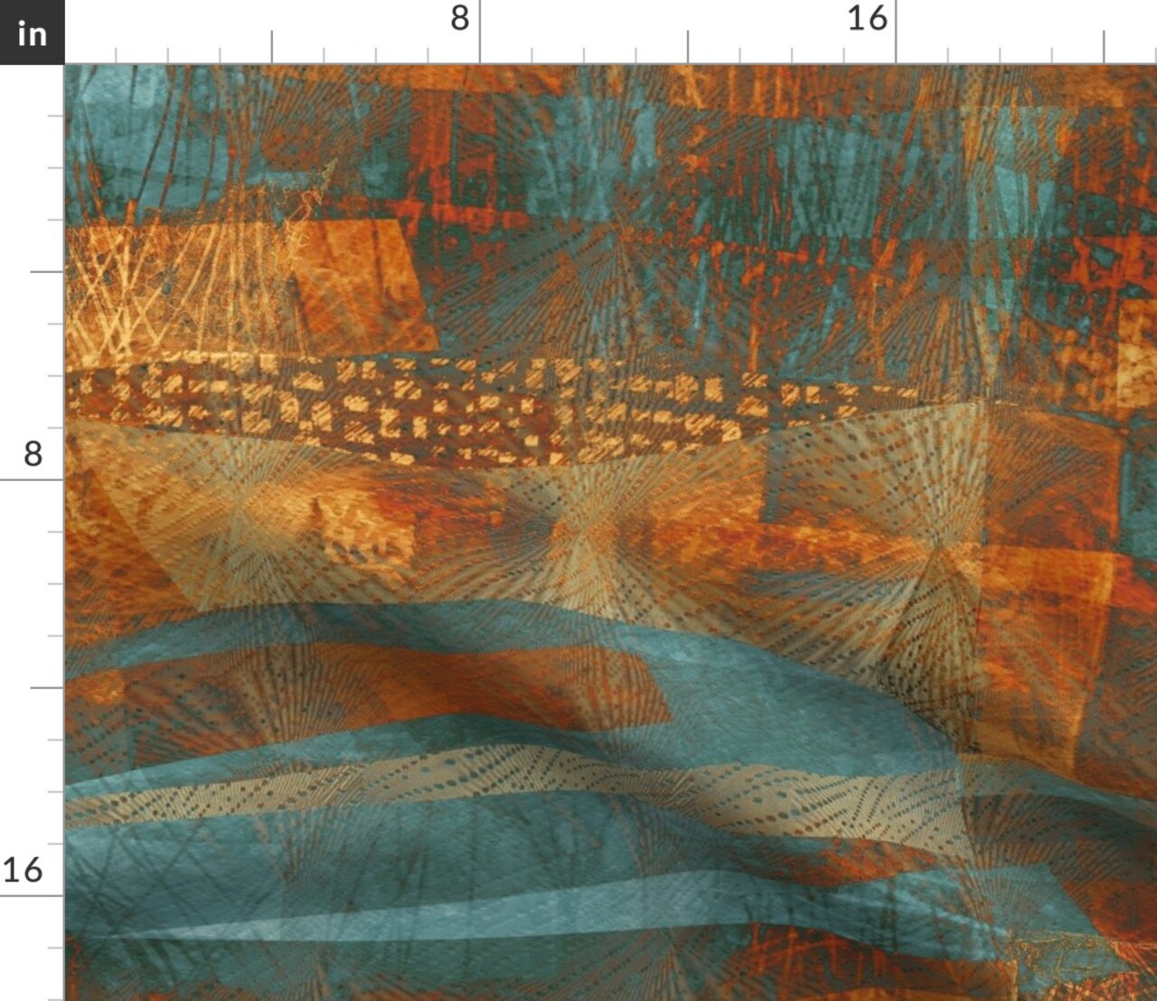 Color Blocking Landscape Abstract Turquoise Terra Cotta Orange Sienna Copper Brown Custom Printed Fabric by Spoonflower Various Fabrics by the Yard or Fat Quarter